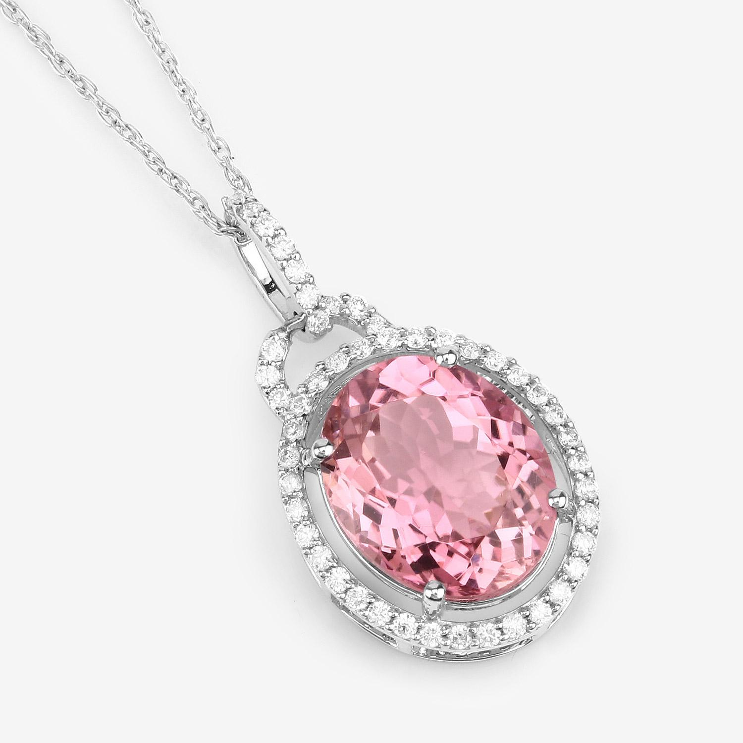 Natural Pink Tourmaline Pendant Diamond Setting 3.90 Carats 14K White Gold For Sale 2
