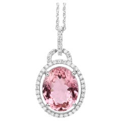 Ciondolo con tormalina rosa naturale con diamante 3,90 carati in oro bianco 14K