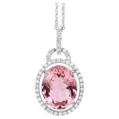 Pendentif en or blanc 14 carats serti d'une tourmaline rose naturelle et d'un diamant de 3,90 carats