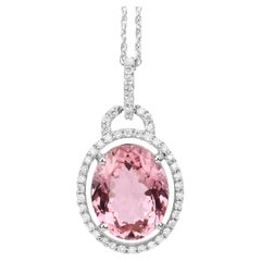 Ciondolo con tormalina rosa naturale con diamante 3,90 carati in oro bianco 14K