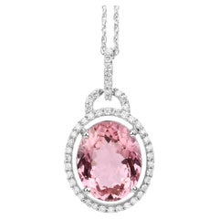 Pendentif en or blanc 14 carats serti d'une tourmaline rose naturelle et d'un diamant de 3,90 carats