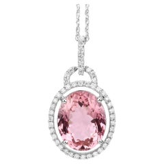 Ciondolo con tormalina rosa naturale con diamante 3,90 carati in oro bianco 14K