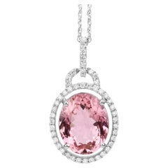 Natural Pink Tourmaline Pendant With Diamonds 3.88 Carats 14K White Gold