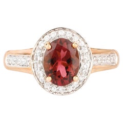 Natural Pink Tourmaline Ring With White Zircon 1.38 Carats 9K Yellow Gold