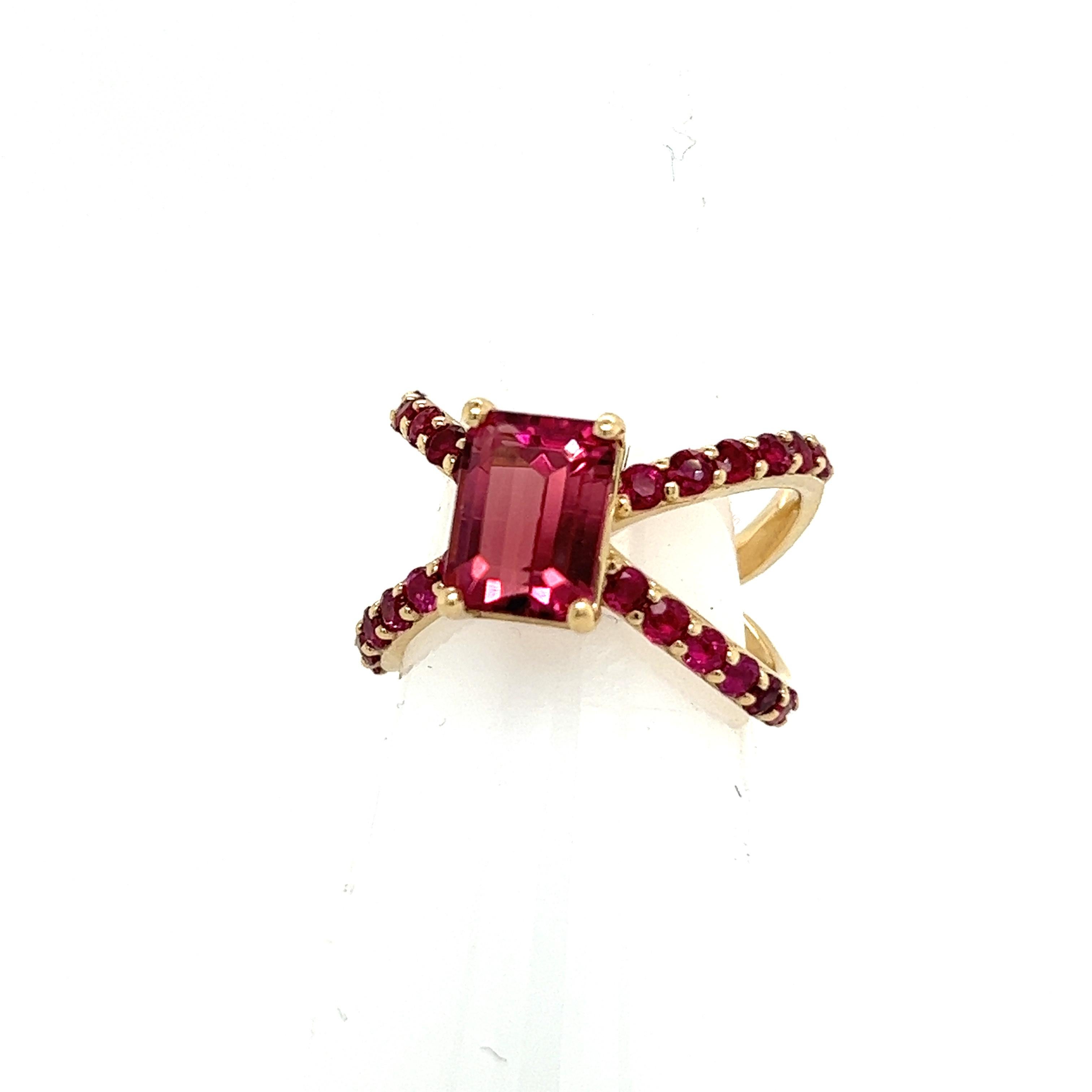 Ring 14k Y Gold 3,33 TCW zertifizierter natürlicher rosa Turmalin Rubin Ring im Zustand „Neu“ im Angebot in Brooklyn, NY