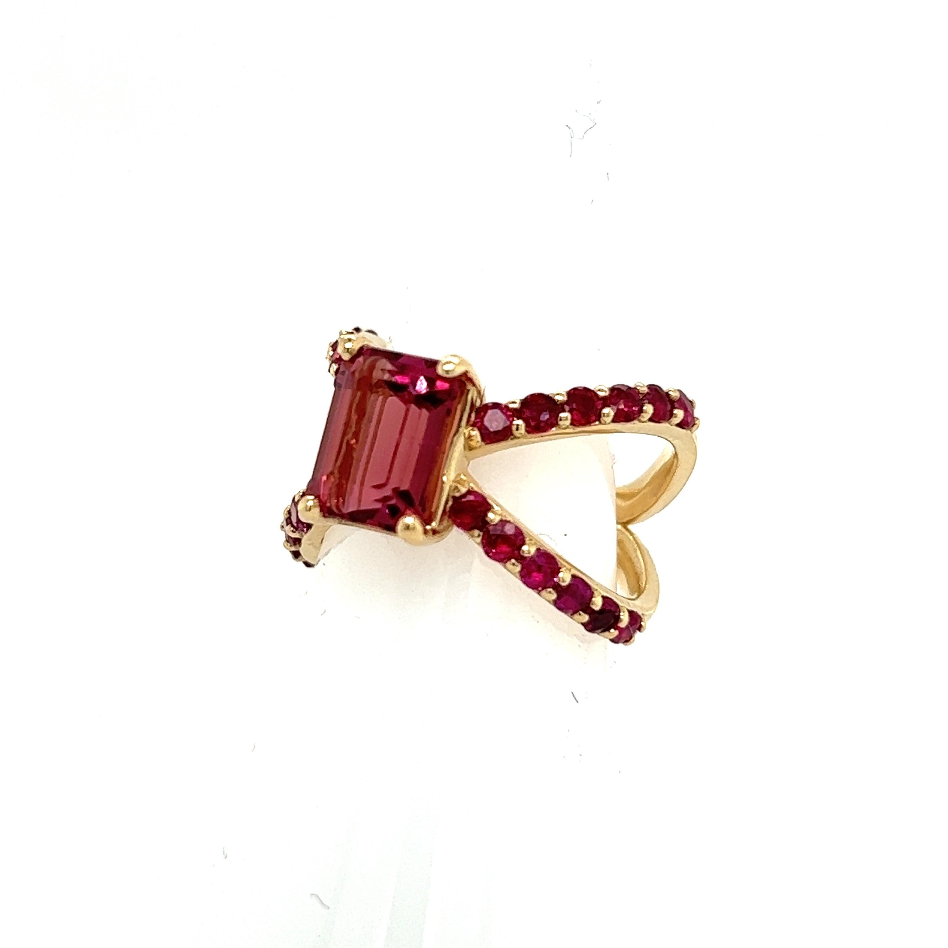 Natural Pink Tourmaline Ruby Ring 14k Y Gold 3.33 TCW Certified In New Condition For Sale In Brooklyn, NY