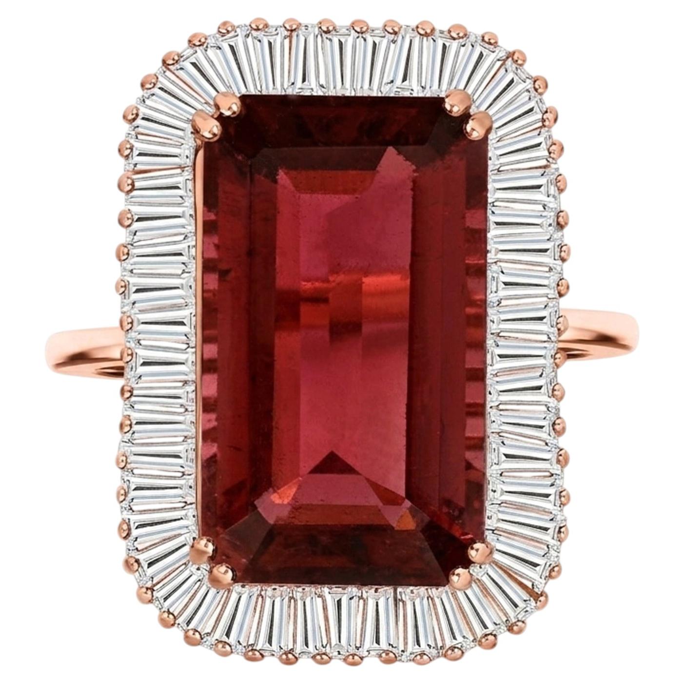 Natural Pink Tourmaline SI/H Diamond Cocktail Ring 18 Karat Rose Gold Jewelry