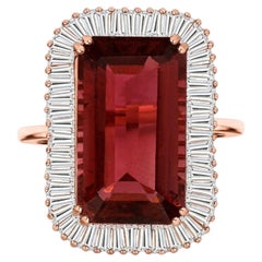 Nature Tourmaline Pink SI/H Diamond Cocktail Ring 18 Karat Rose Gold Jewelry