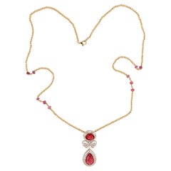 Natural Pink Tourmaline SI/H Diamond Pendant Fine Necklace 18 Karat Yellow Gold