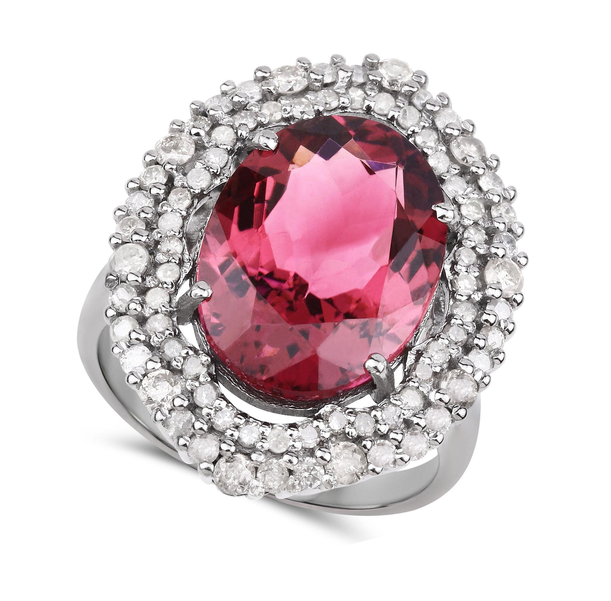 Oval Cut Natural Pink Tourmaline Statement Ring With Diamonds 9 Carats Total For Sale