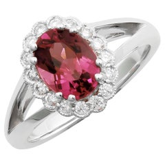 Natural Pink Tourmaline Stone 1.67 carats in 14K White Gold Ring with Diamonds