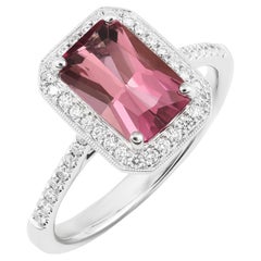 Natürlicher rosa Turmalinstein 1,88 Karat in 14K Weißgold Ring mit Diamanten