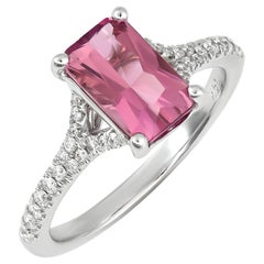 Natural Pink Tourmaline Stone 1.91 carats in 14K White Gold Ring with Diamonds