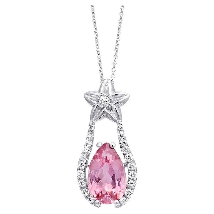 Natural Pink Tourmaline Stone 2.05 cts in 14K White Gold Pendant with Diamonds