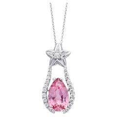 Natural Pink Tourmaline Stone 2.05 cts in 14K White Gold Pendant with Diamonds