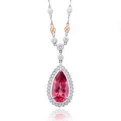 Natural Pink Tourmaline Stone 6.65 cts in Platinum & 18KRG Pendant with Diamonds