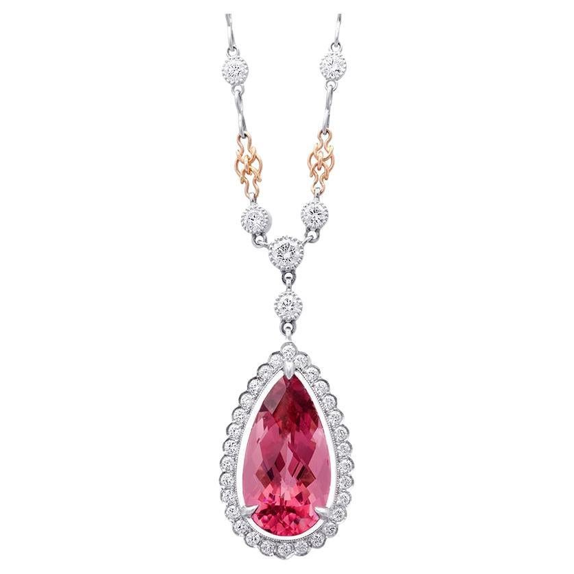 Natural Pink Tourmaline Stone 6.65 cts in Platinum & 18KRG Pendant with Diamonds