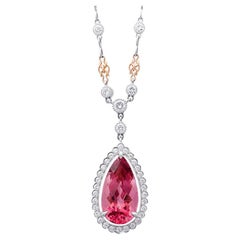 Natural Pink Tourmaline Stone 6.65 cts in Platinum & 18KRG Pendant with Diamonds