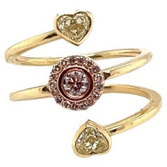  Natural Pink & Yellow Diamonds 14kt Gold Coil Ring, One of a Kind