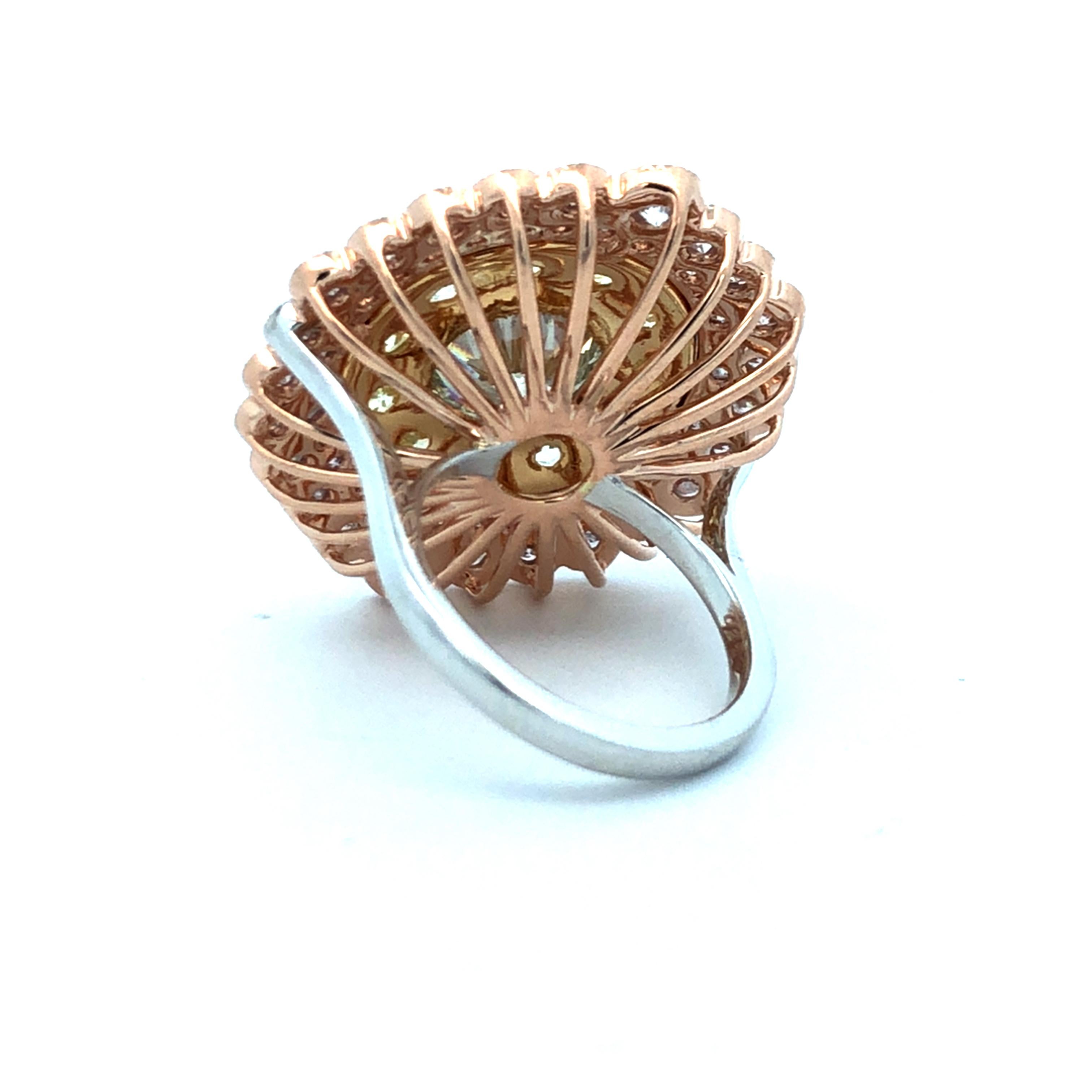 Art Deco Natural Pink , yellow & white center Diamond Ring P2.16ct Y2.09ct D4.07ct 18k
