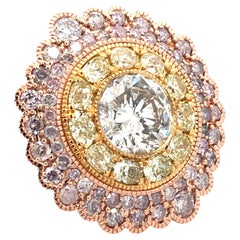 Natural Pink , yellow & white center Diamond Ring P2.16ct Y2.09ct D4.07ct 18k