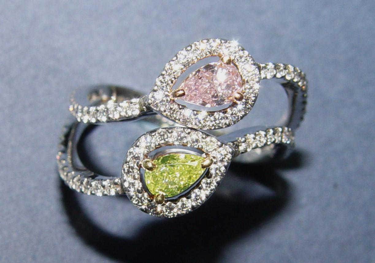 NATURAL Pink, Yellow & white diamond Cocktail Ring PT/18K s-7 For Sale 4