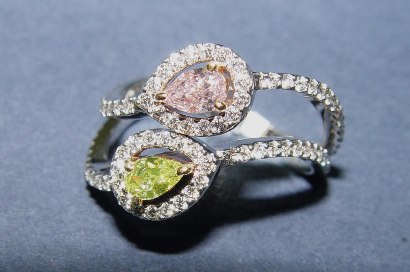 NATURAL Pink, Yellow & white diamond Cocktail Ring PT/18K s-7 For Sale 5