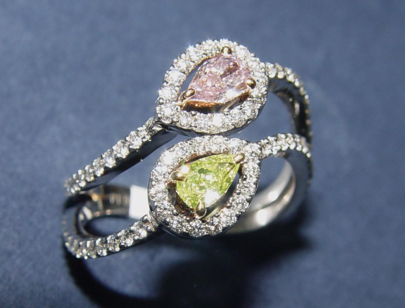 NATURAL Pink, Yellow & white diamond Cocktail Ring PT/18K s-7 In New Condition For Sale In Chicago, IL