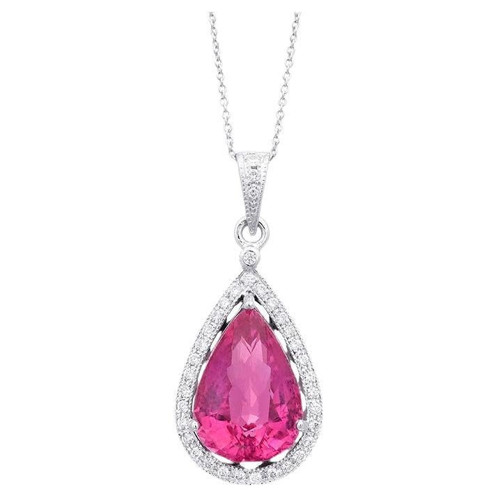Natural Pinkish Red Rubellite Gemstone 5.03 cts in 14KWG Pendant with Diamonds