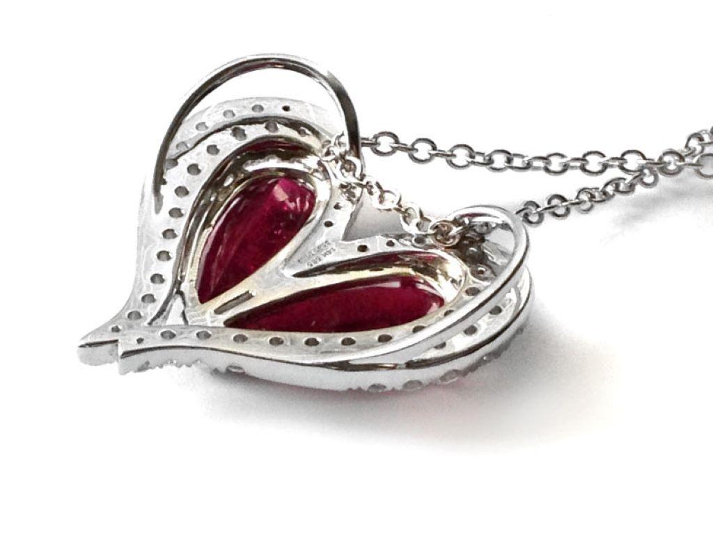 Mixed Cut Natural Pinkish Red Rubellites Gemstone 6.93 cts in 14KWG Pendant with Diamonds For Sale