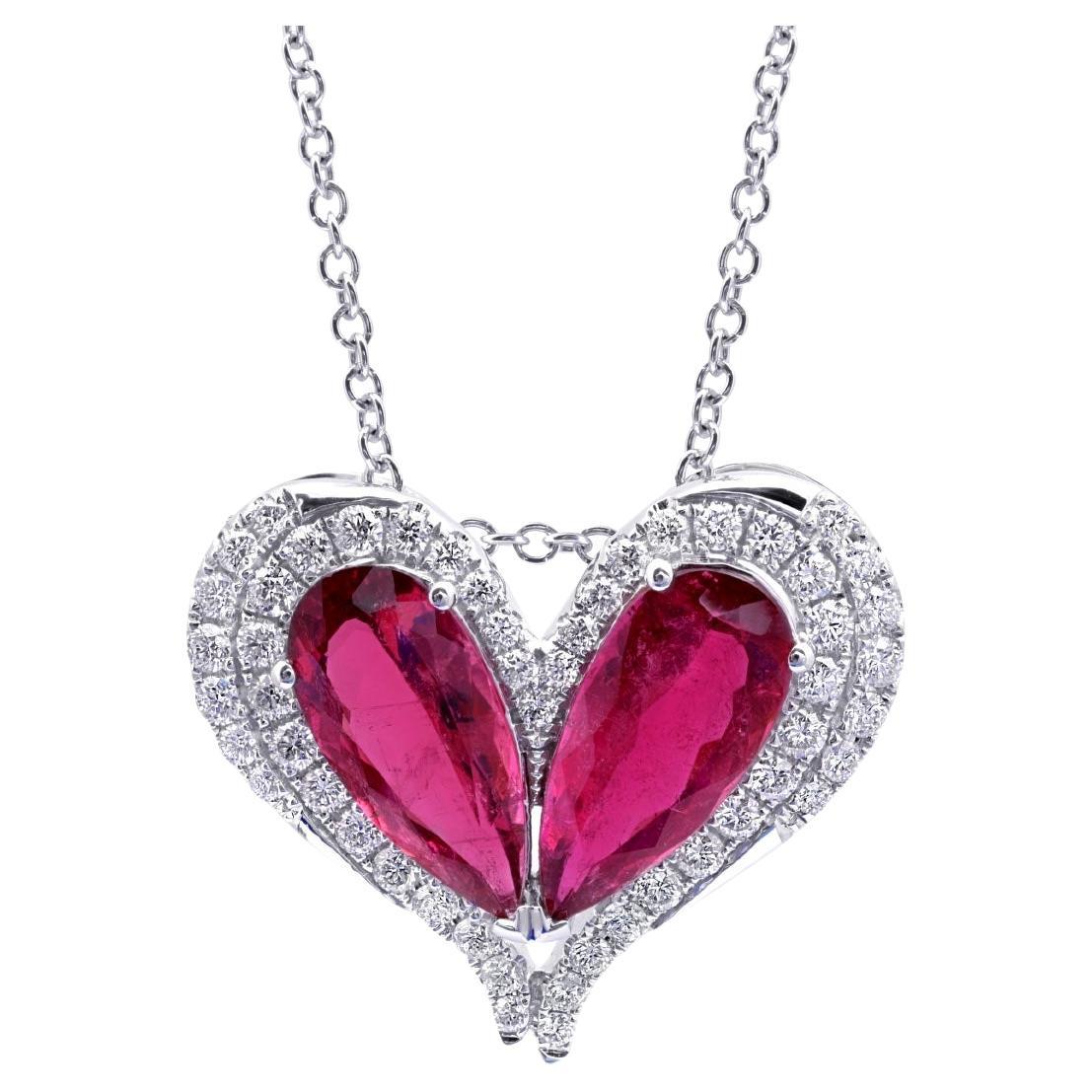 Natural Pinkish Red Rubellites Gemstone 6.93 cts in 14KWG Pendant with Diamonds
