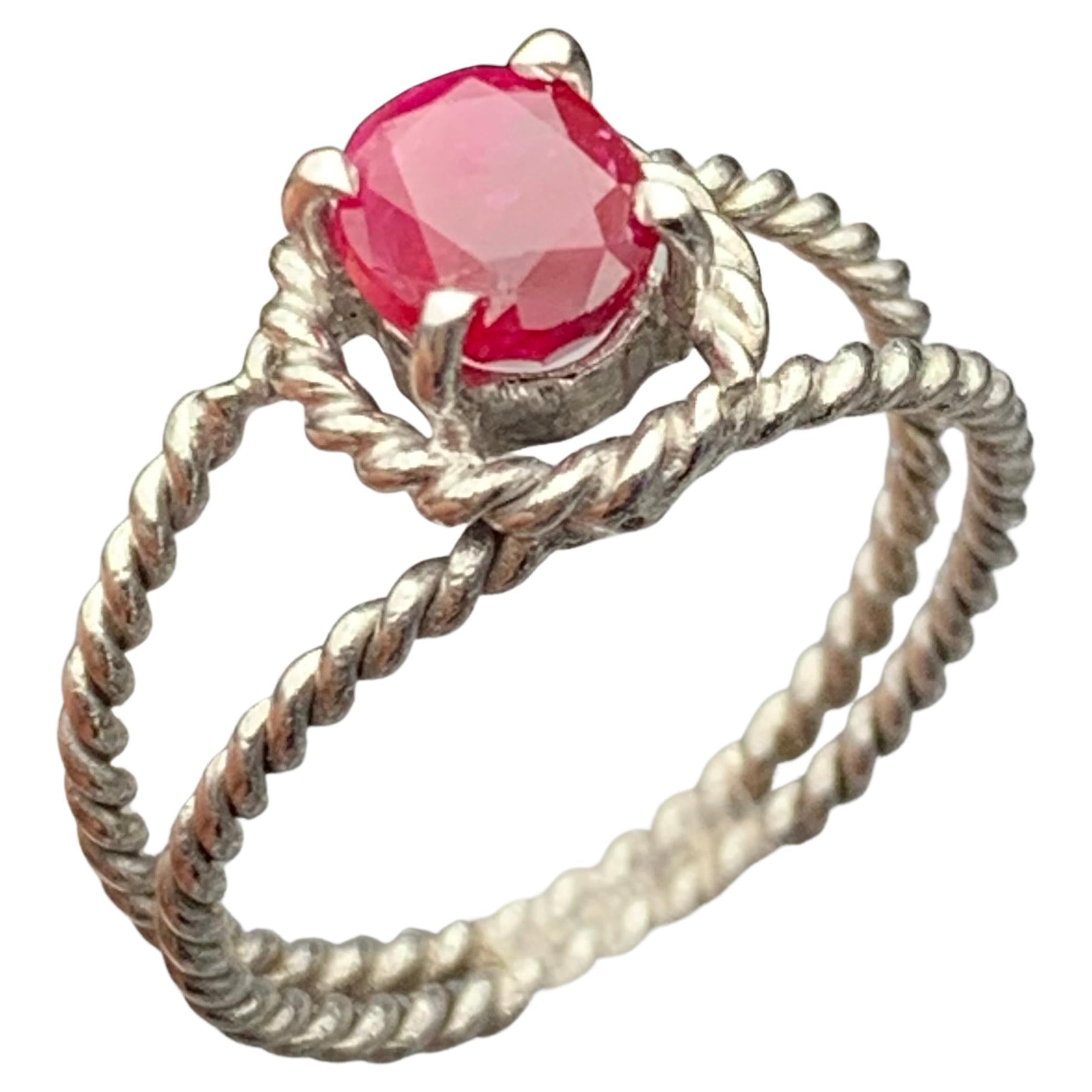 Natural Pinkish Red Ruby Cocktail Ring in 925 Sterling Silver Handmade Jewelry For Sale