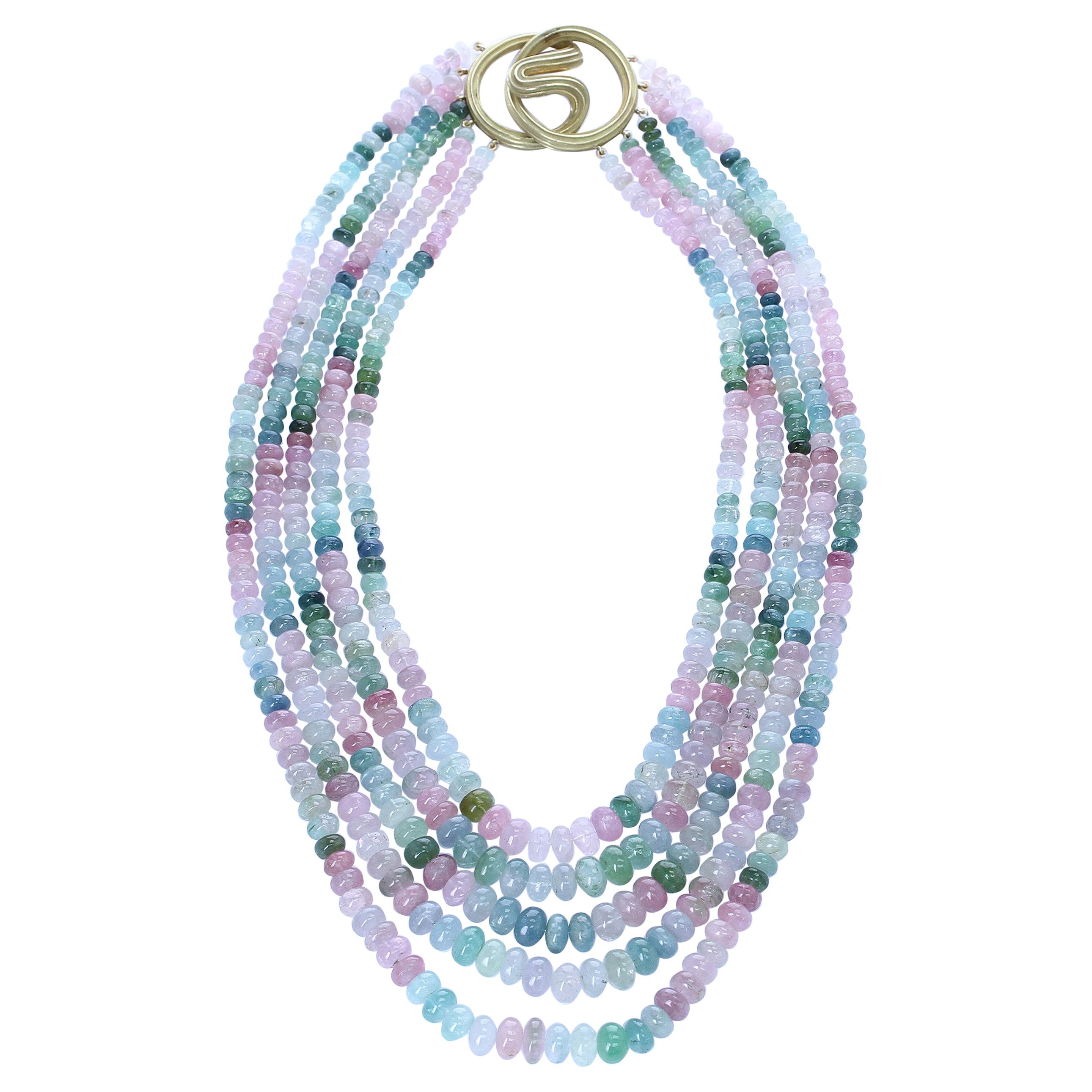 Natural Plain Multi-Tourmaline Bead Necklace, Clasp by Christopher Walling For Sale
