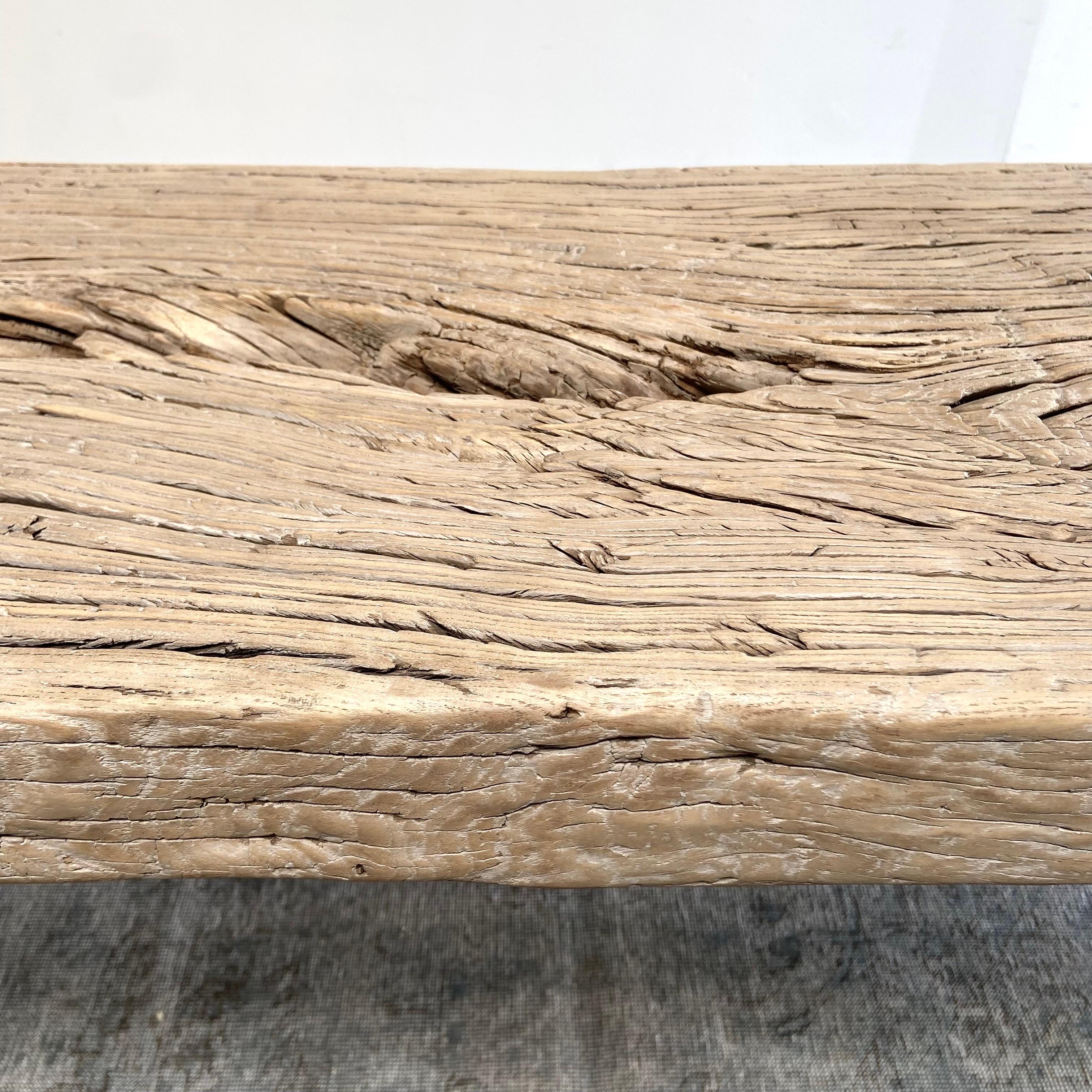 Tavolo Consolle in legno di olmo antico a listoni naturali con bordo a cascata 1