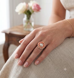 Natural Polki, Coral, & Diamond Ring in 18k Gold