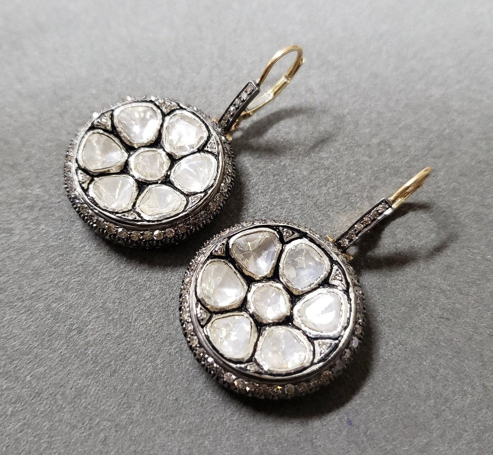 Orecchini di diamanti Nature Polki in argento 925 Antico 1 paio di orecchini Regalo. in vendita 4