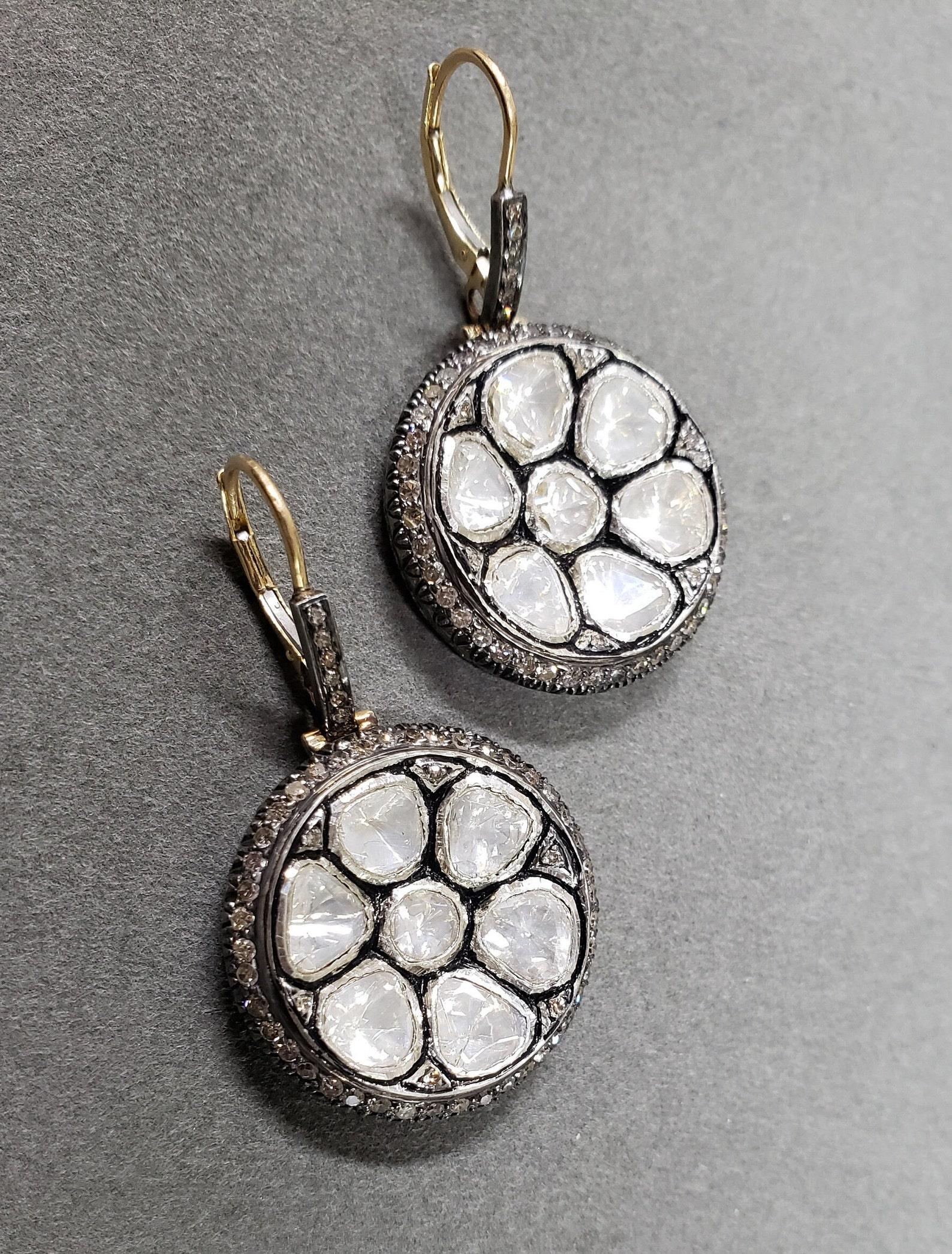 Orecchini di diamanti Nature Polki in argento 925 Antico 1 paio di orecchini Regalo. in vendita 3