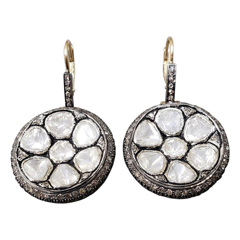 Boucles D'oreilles Argent Sterling 925 Avec Diamants Naturels - Taillés Ronds, Blancs