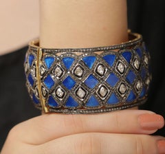 Natural Polki Diamond enamel Hadmade Vintage Bracelet 925 Sterling Silver