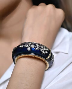 Bracciale vintage con smalto naturale Polki Diamond Hadmade 925 Sterling Silver