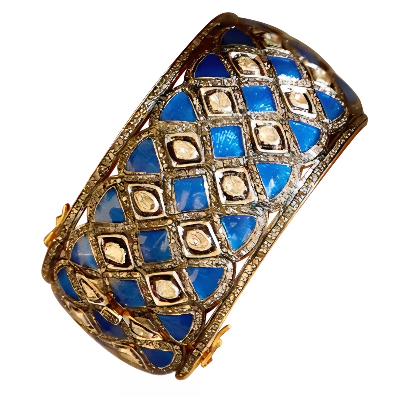 Natural Polki Diamond enamel Hadmade Vintage Bracelet 925 Sterling Silver For Sale