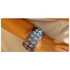Natürliche Polki Diamant Emaille Hadmade Vintage Armband 925 Sterling Silber