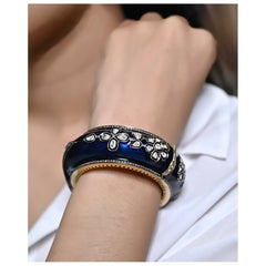 Natürliche Polki Diamant Emaille Hadmade Vintage Armband 925 Sterling Silber