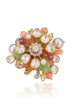 Designer 14K Gold Polki, Semi-Precious & Diamond Cocktail Ring