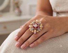 Natural Polki, Semi Precious, & Diamond Ring in 18k Gold
