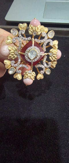 Designer 18K Gold Ring with 0.52ct Polki and 24.68ct Semi Precious