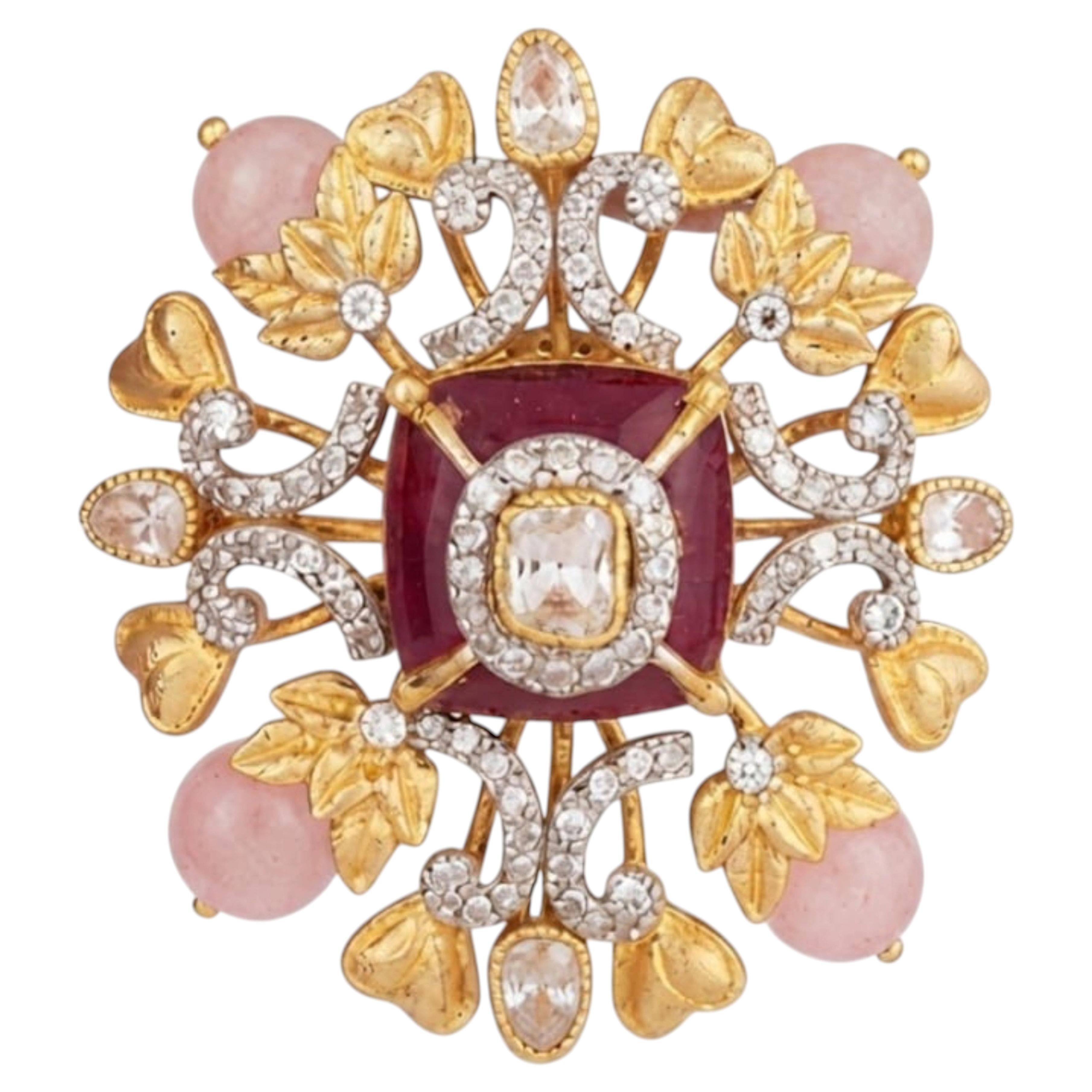 Anillo de diseño en oro de 18 quilates con 0,52 ct de diamantes Polki y 24,68 ct de piedras semipreciosas