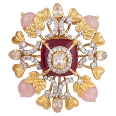 Designer 18K Gold Ring with 0.52ct Polki and 24.68ct Semi Precious