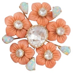 14K Gold Polki and Semi Precious Stone Halo Ring, Designer Unknown