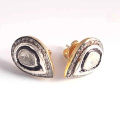 Natural Polki Stud Earrings 925 Sterling Silver Handmade Women Studs 1 Pair.